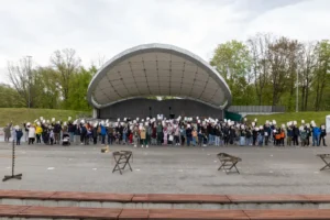 Outdoor Games Festival in Šiauliai, Lithuania: people playing large wooden games, photo 2