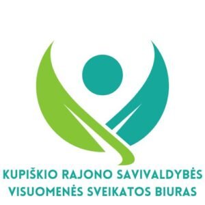 Kupiškio rajono savivaldybės visuomenės sveikatos biuro logotipas – biurui pagaminti lauko žaidimai Žiedų mėtymas ir Skylė sienoje