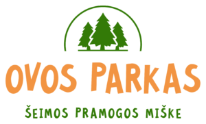 Ovos parko logotipas – šeimos pramogų parke žaidžiama mediniais lauko žaidimais