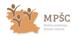 Molėtų paslaugų šeimai centro logotipas – centrui pagaminti lauko žaidimai Skylė sienoje ir Kopetėlių golfas